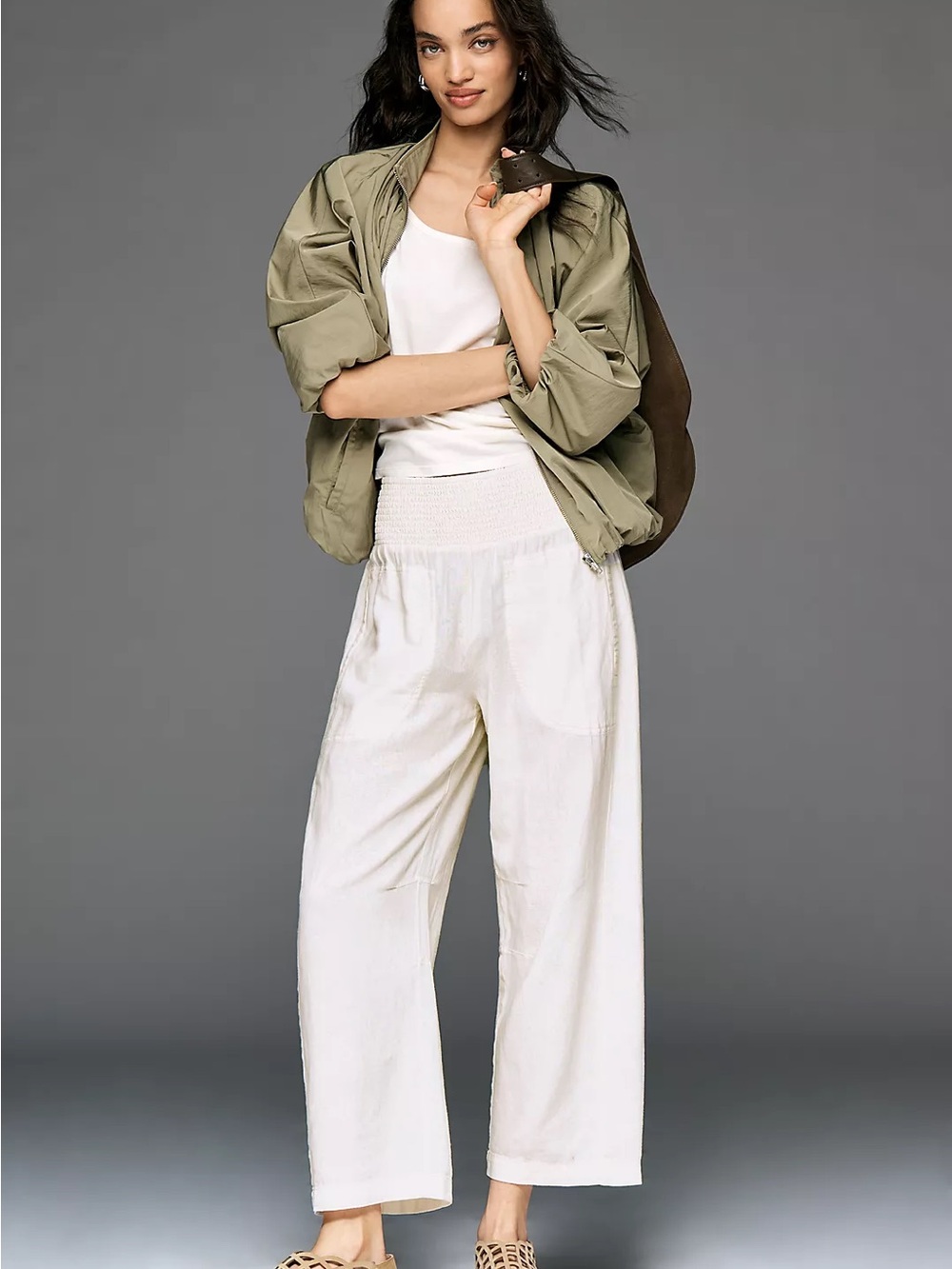 Pilcro Reese Smocked Pull-On Barrel Pants SZ 1X vanilla